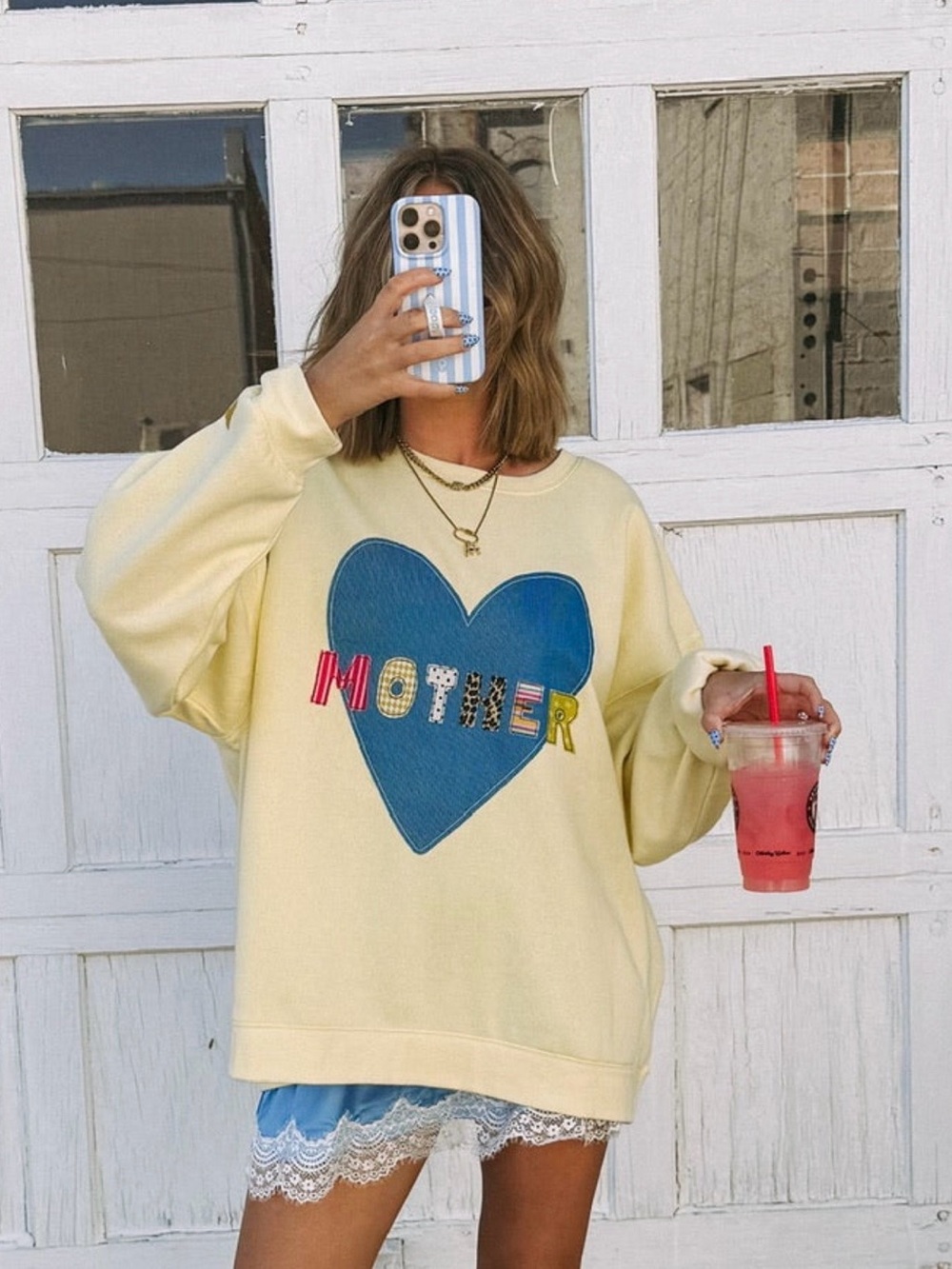 Mother’s Love Stitched Quilted Sweatshirt Butter Yellow Etta & East OG Original